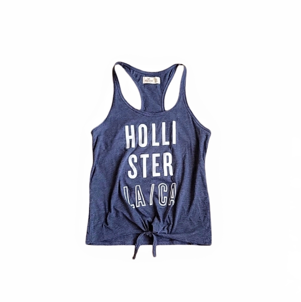 Hollister LA/CA Navy Blue & White Printed Racerback Crop Tank Top Size XS